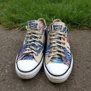 Converse Low Top Sneakers - Gold with Multicolor Tropical Print